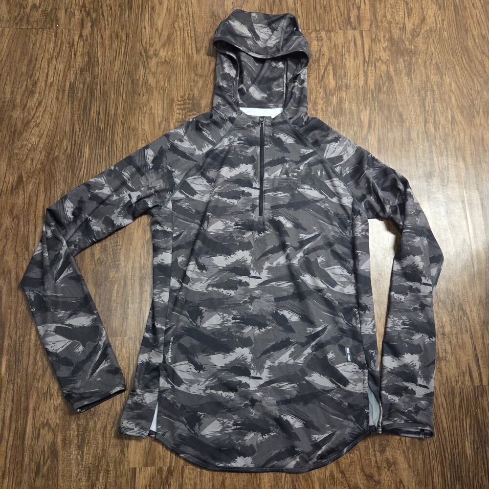 ASRV‎ SilverPlus Fitted Hoodie Mens S Gray Camo Quarter Zip Long Sleeve
